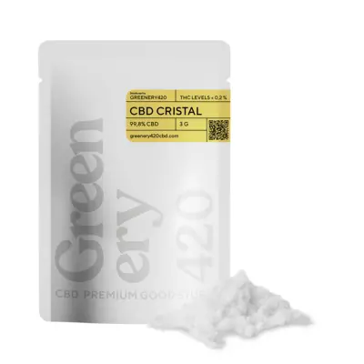 Cristal de CBD la concentración máxima de CBD en formato de 3 gramos, sólo en Greenery