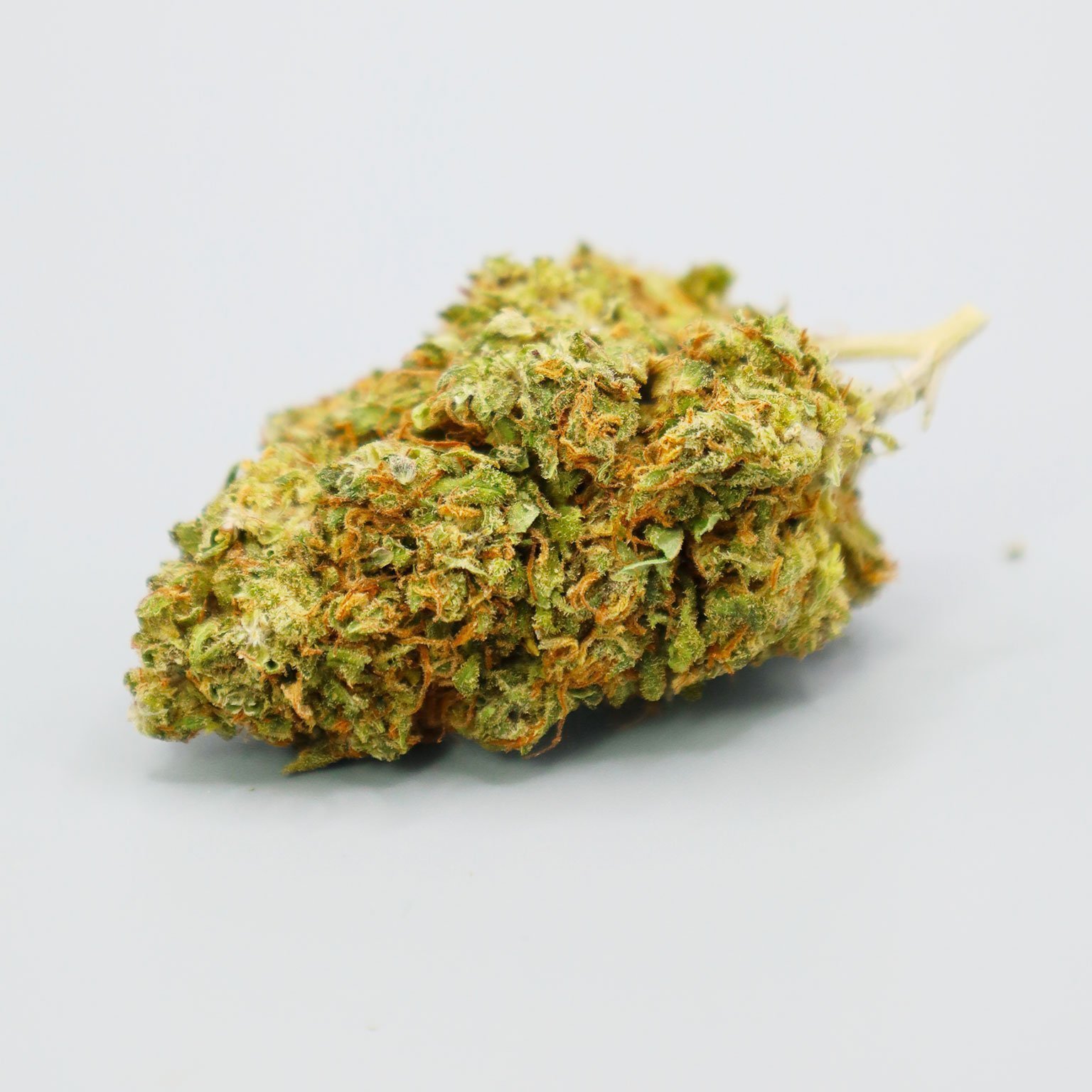 Cogollo de CBD Lemon Kush Pop Indoor con tonos verdes y pistilos naranjas, variedad cultivada en interior.